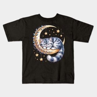 Crescent Moon British Longhair Cat Highland Straight Kids T-Shirt